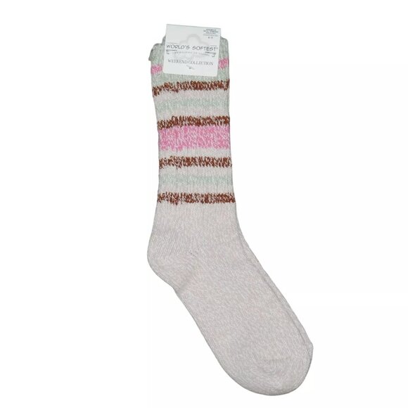 Worlds Softest Socks Ragg Crew Womens Size 6-11 Mushroom Stripe Spring Summer - Picture 2 of 4
